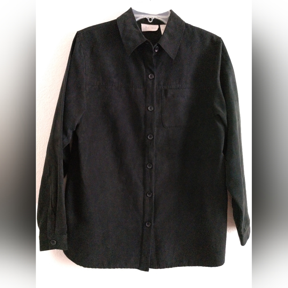 Studio Works Black Shirt Faux Suede Button Front Tunic Length Oversized Small